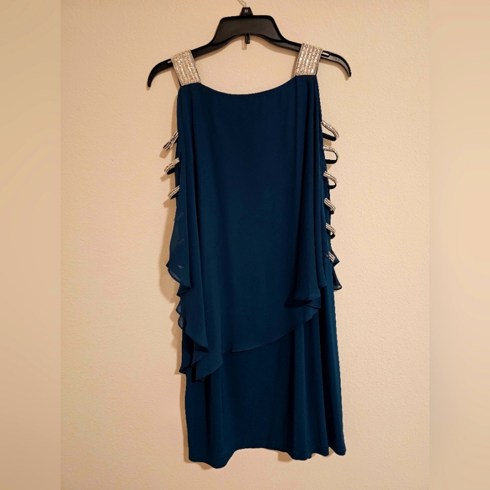 Blue Green Asymmetrical Ruffled Sundress